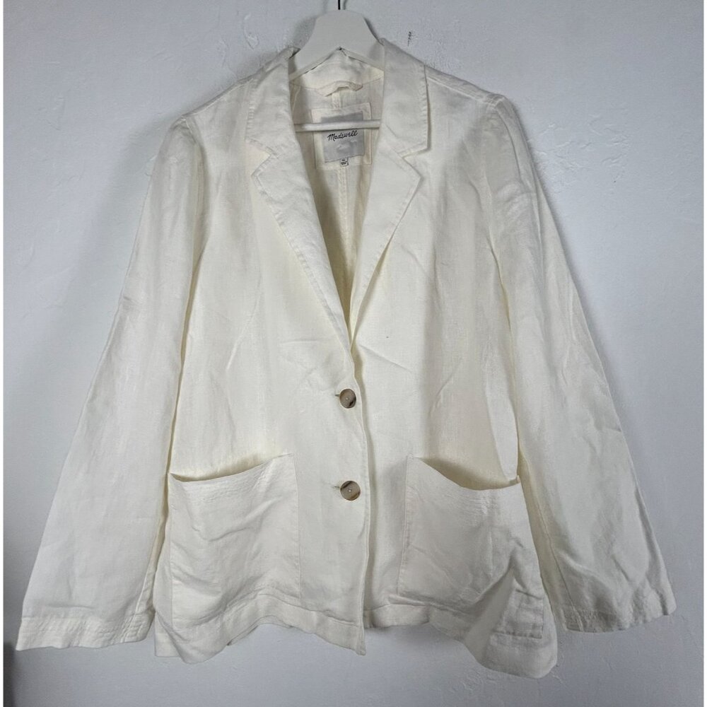 Madewell Womens White Two-Button Linen Blazer Jacket XL Pockets Lightweight